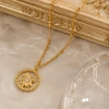 Hollowed-out circular four-leaf clover pendant with diamonds, snake bone chain, stainless steel lucky symbol, simple and versatile decorative necklace for daily commuting as a gift details Picture